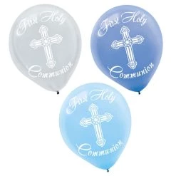 Promo 🔥 12'' Blue First Communion Latex Balloons, 45ct. by Amscan 🛒