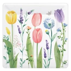 Best Pirce 🎁 10" Spring Tulip Garden Square Paper Plates, 24ct. by Amscan 🧨