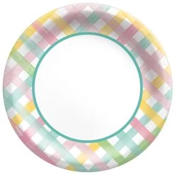 Discount ⌛ 10'' Spring Fun Gingham Round Paper Plates, 50ct. by Amscan 🔥