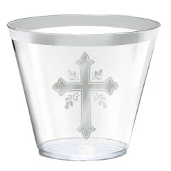 New 💯 9oz. Silver Cross Holy Day Plastic Tumblers, 30ct. by Amscan 🎉