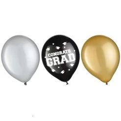Budget 🧨 12" Black, Gold & Silver Graduation Balloons, 144ct. by Amscan ✔️