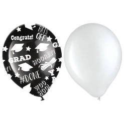 Budget ❤️ Black & White Graduation Balloons, 60ct. by Amscan 🔔