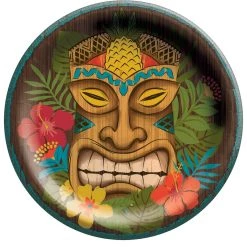 New 🛒 8.5" Vintage Tiki Round Paper Plates, 100ct. by Amscan 🎁