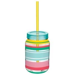 Buy 😀 Summer Stripe Mason Jar Cup with Straw, 6ct. by Amscan ✨