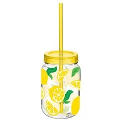 Flash Sale 🌟 Summer Lemon Mason Jar Cup with Straw, 6ct. by Amscan 🤩