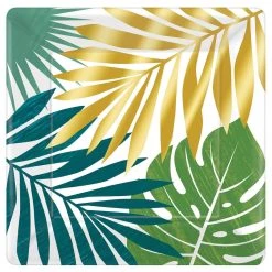 Best reviews of 👍 10" Key West Palm Leaf Square Metallic Paper Dinner Plates, 24ct. by Amscan 😍