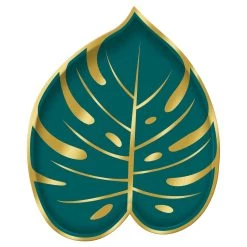 Cheap 🔥 9" Key West Palm Leaf Shaped Metallic Paper Plates, 24ct. by Amscan 🛒