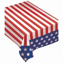 Promo 🥰 90" Patriotic Stars & Stripes Flannel-Backed Table Cover, 2ct. by Amscan ⭐