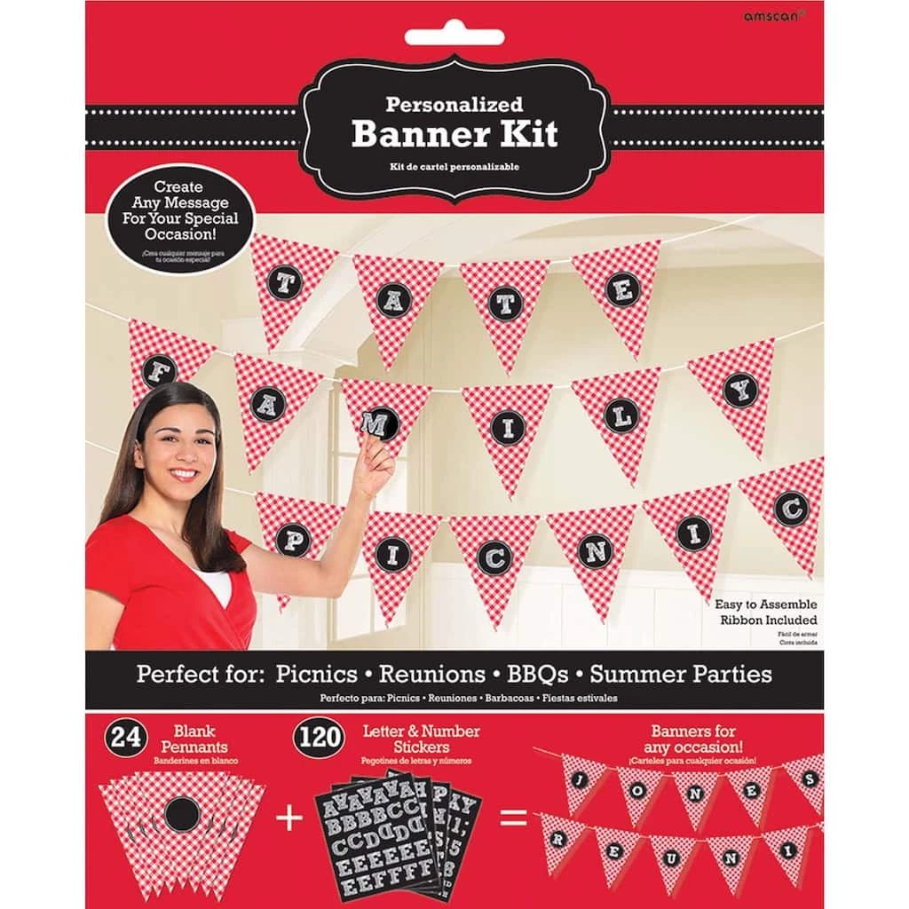 Discount 🥰 Summer Picnic Gingham Pennant Banner Kit by Amscan 🥰 1 Discount 🥰 Summer Picnic Gingham Pennant Banner Kit by Amscan 🥰