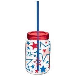 Brand new ✔️ 16oz. Patriotic Mason Jar Cups with Straws, 6ct. by Amscan 🎁