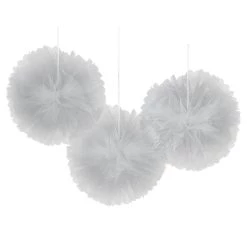 Buy 🤩 12" Silver Fluffy Tulle Hanging Decorations, 3ct. by Amscan 🧨
