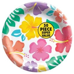 New ❤️ 8.5'' 🌞 Summer Hibiscus Value Pack Round Plates, 50ct. by Amscan 💯